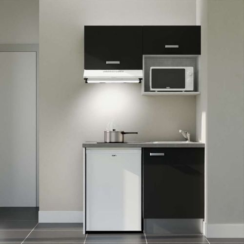 Kitchenette K02l-pt - 120 Cm-façade Noir-plan Gris Béton-evier Inox-crédences Non+electro Blanc