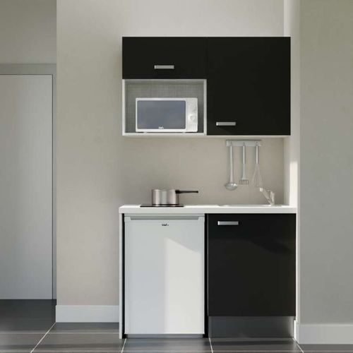 Kitchenette K07l-pt - 120 Cm-façade Noir-plan Blanc-evier Inox-crédences Non+electro Blanc