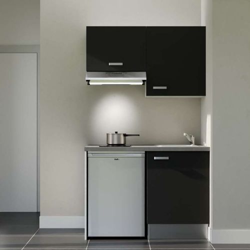 Kitchenette K01l-pt - 120 Cm-façade Noir-plan Gris Béton-evier Inox-crédences Non+electro Inox