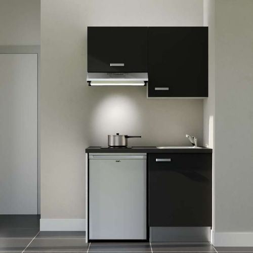 Kitchenette K01l-pt - 120 Cm-façade Noir-plan Noir Texturé-evier Inox-crédences Non+electro Inox