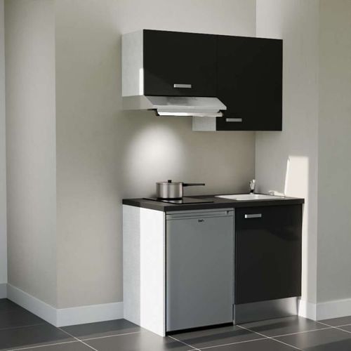 Kitchenette K01l-pt - 120 Cm-façade Noir-plan Noir Texturé-evier Inox-crédences Non+electro Inox