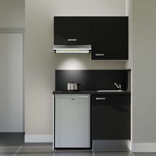 Kitchenette K01l-pt - 120 Cm-façade Noir-plan Noir Texturé-evier Inox-crédences Oui+electro Inox