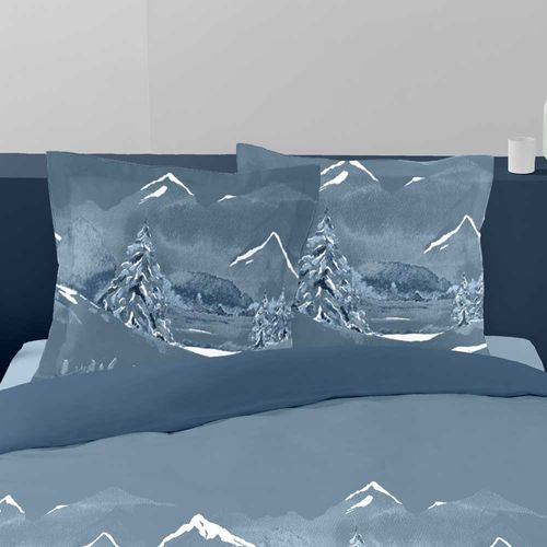 Housse De Couette 240x220 Bleue + Taies Esprit Montagne Pur Coton - Nuit Des Alpes