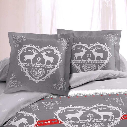 Lot De 2 Taies Carrées Winter Rouge Et Gris Pur Coton