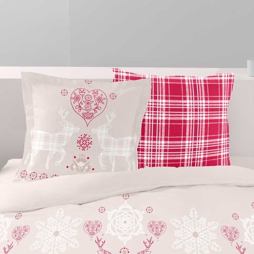 Lot 2 Taies D'oreiller Carrées Esprit Chalet Pur Coton Vanoise Rouge