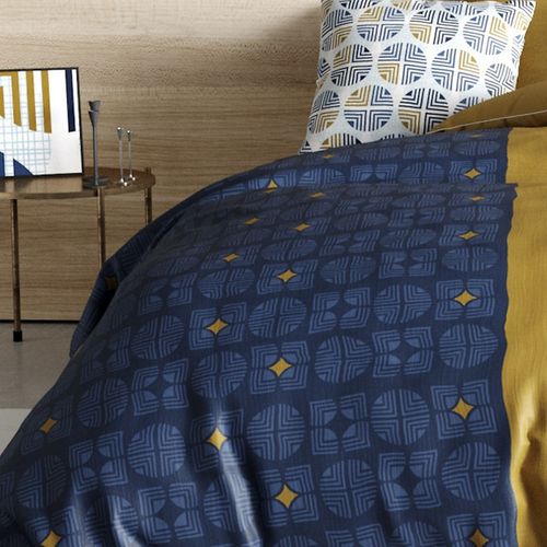 Housse De Couette 220x240 Cm Sirius 100% Coton + 2 Taies - Motifs Géométriques Modernes Bleu Nuit,