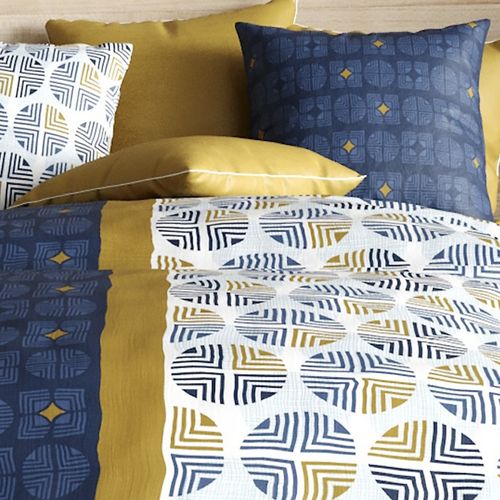 Housse De Couette 220x240 Cm Sirius 100% Coton + 2 Taies - Motifs Géométriques Modernes Bleu Nuit,