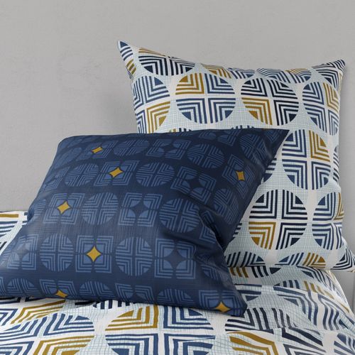 Housse De Couette 220x240 Cm Sirius 100% Coton + 2 Taies - Motifs Géométriques Modernes Bleu Nuit,