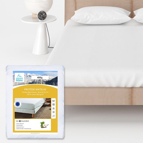 Protège Matelas 140x200 Molleton Coton 400gr/m² Bonnets 30cm