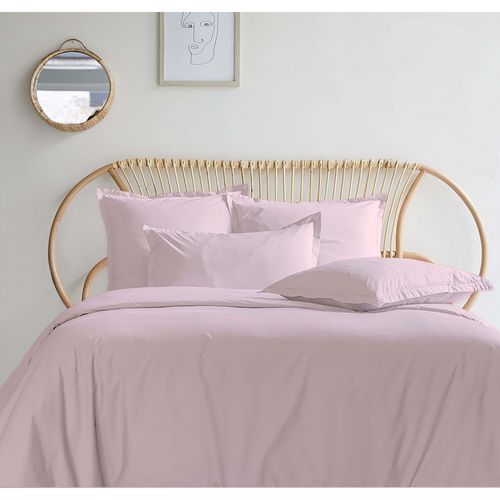 Housse De Couette Rose Poudré 280x240 Cm + 2 Taies 65x65 Cm – 100% Percale 80 Fils - Finition Rabat