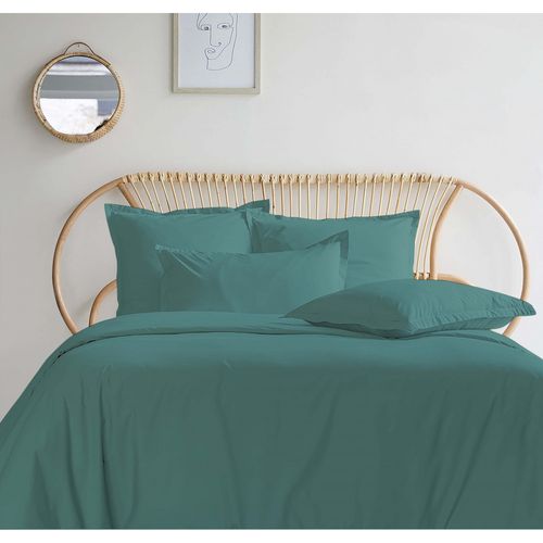 Housse De Couette Céladon 280x240 Cm + 2 Taies 65x65 Cm – 100% Percale 80 Fils - Finition Rabat