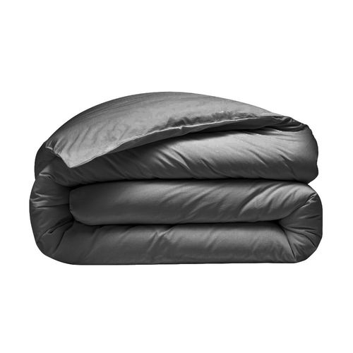 Housse De Couette Anthracite 280x240 Cm + 2 Taies 65x65 Cm – 100% Percale 80 Fils - Finition Rabat