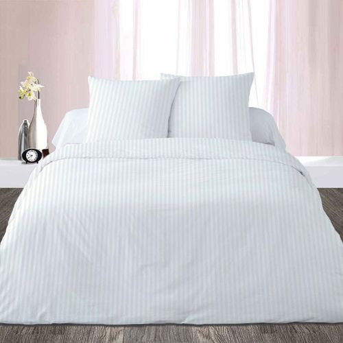 Housse De Couette Satin Blanc 240x260 Cm + 2 Taies 65x65 Cm - 100 % Coton Percale, Doux, Respirant,