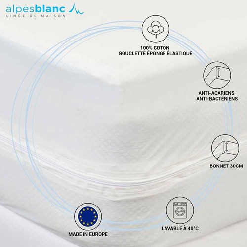 Housse Intégrale Matelas 180x200 Anti-acariens Pur Coton Éponge Bouclette