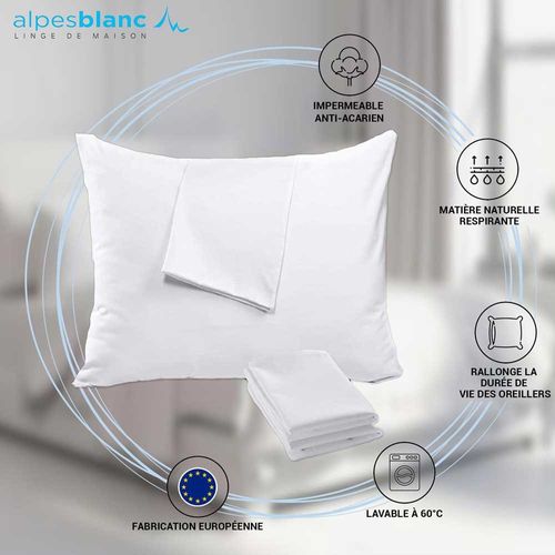 Sous-taie Protège Oreiller 60x60 Imperméable Anti Acariens Respira