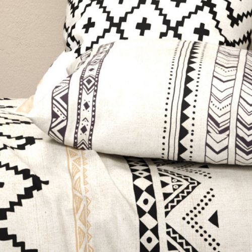 Housse De Couette Boheme Avec Deux Taies D'oreiller Pur Coton 57 Fils/cm² - Style Ethnique Noir Et