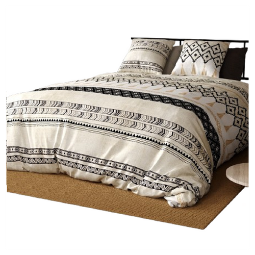 Housse De Couette Boheme Avec Deux Taies D'oreiller Pur Coton 57 Fils/cm² - Style Ethnique Noir Et