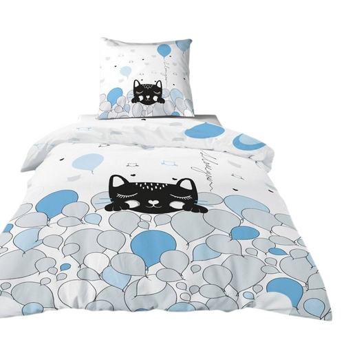 Housse De Couette Pussycat Blue 140x200 + 1 Taie 100% Coton