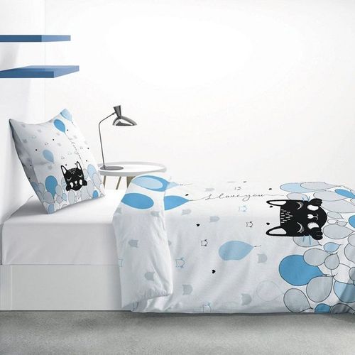 Housse De Couette Pussycat Blue 140x200 + 1 Taie 100% Coton