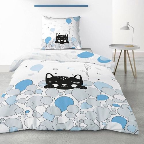 Housse De Couette Pussycat Blue 140x200 + 1 Taie 100% Coton