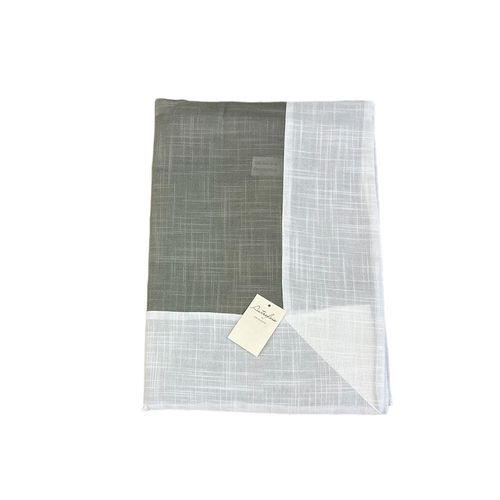 Nappe Brodée Blanc Gris - 160x250 Cm + 8 Serviettes Assorties