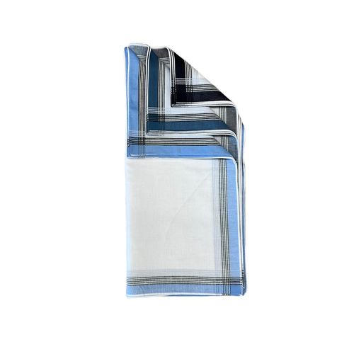 Lot De 6 Mouchoirs Henry 40x40 Cm En Coton - Motifs Rayures Bleu Et Noir Sur Fond Blanc, Doux Et
