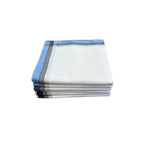 Lot De 6 Mouchoirs Henry 40x40 Cm En Coton - Motifs Rayures Bleu Et Noir Sur Fond Blanc, Doux Et