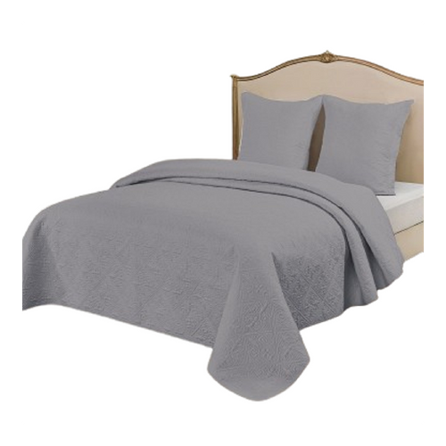 Couvre Lit Matelassé Gris 230x250 Cm + Taies - Enveloppe Percale Coton 85 Fils, Élégant, Sobre Et