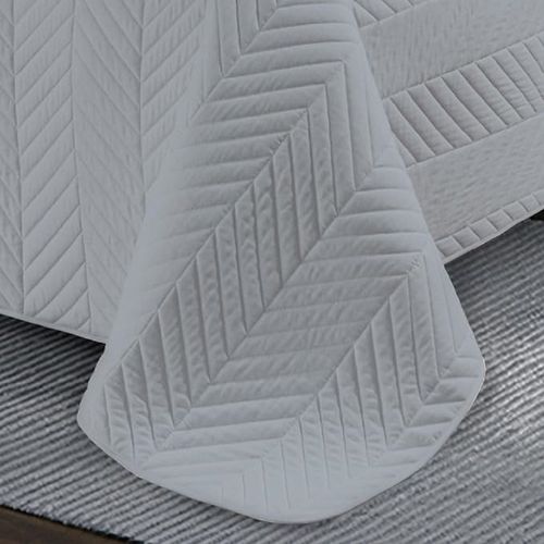 Couvre Lit Gris 240x260 Cm Avec Broderies Géométriques + 2 Taies 65x65 Cm - Boutis Grande Dimension,