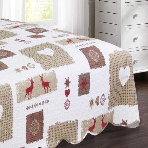Couvre Lit Megève 260x260 Cm + 2 Taies 65x65 Cm - Boutis Grande Dimension Esprit Chalet Savoyard,