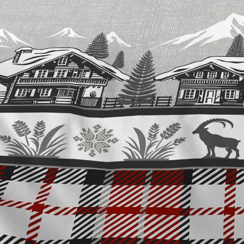 Housse De Couette Chalet + Taie(s) 65x65cm - 100% Coton 57 Fils - Grand Teint, Finition Rabat -