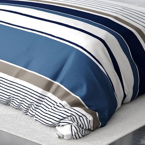 Housse De Couette Belize à Rayures Bleues, Taupes Et Blanches 220x240 Cm + 2 Taies Carrées - 100 %