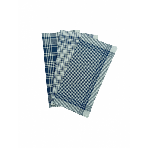 Lot De 12 Mouchoirs 40x40 Cm En Coton - 3 Motifs à Carreaux Bleu Et Blanc, Doux, Réutilisables Et
