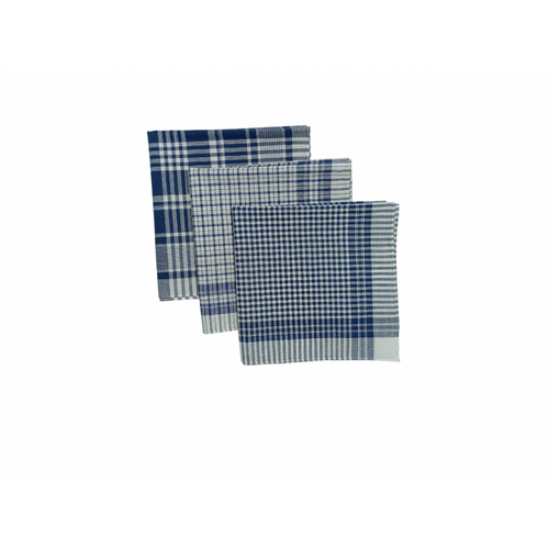 Lot De 12 Mouchoirs 40x40 Cm En Coton - 3 Motifs à Carreaux Bleu Et Blanc, Doux, Réutilisables Et