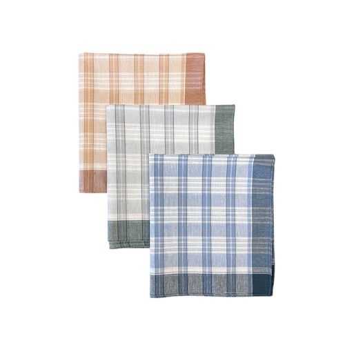 Lot De 6 Mouchoirs De Travail Quadrillés Bleu, Gris Et Orange 50x50 Cm - 100% Coton, Doux,