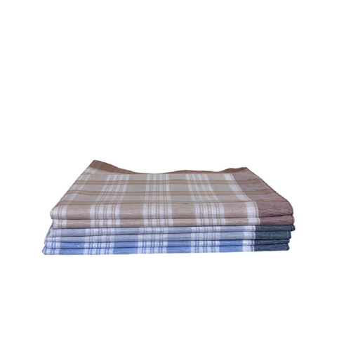 Lot De 6 Mouchoirs De Travail Quadrillés Bleu, Gris Et Orange 50x50 Cm - 100% Coton, Doux,