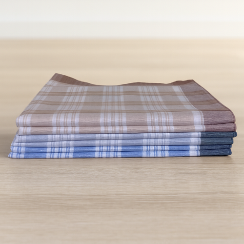 Lot De 6 Mouchoirs De Travail Quadrillés Bleu, Gris Et Orange 50x50 Cm - 100% Coton, Doux,