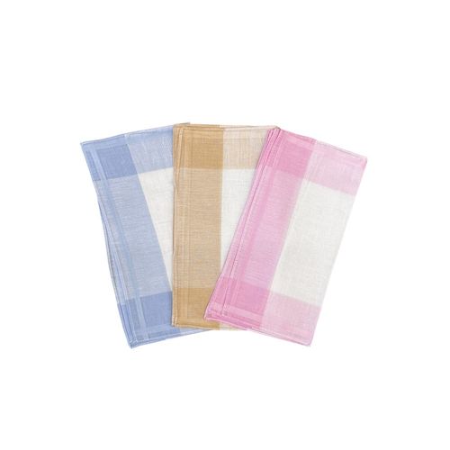 Lot De 12 Mouchoirs En Tissu Femme Bleu, Rose Et Beige 100% Coton 28x28 Cm
