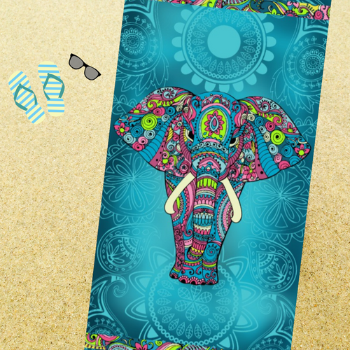 Serviette De Plage Éléphant Sur Fond Bleu Foncé 90x170cm