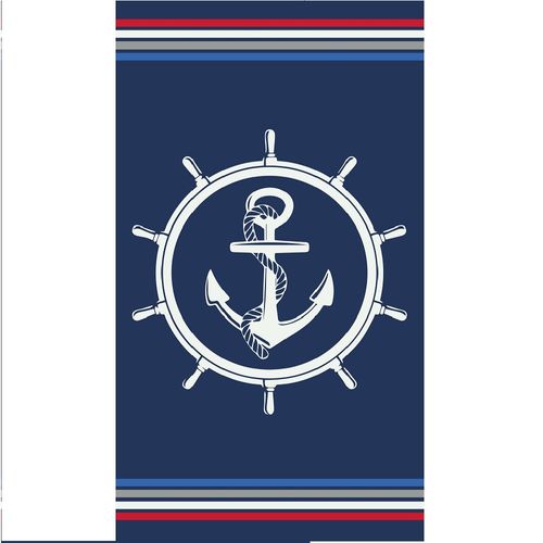 Serviette De Plage Ancre Blanche Sur Fond Bleu Marine 90x170 Cm - 100% Coton Jacquard, Douce,
