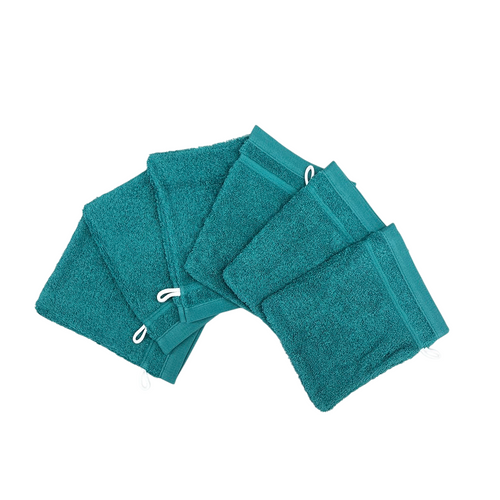 Lot De 6 Gants De Toilette 100% Coton 550g Vert D'eau