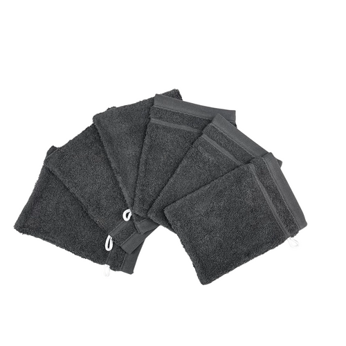 Lot De 6 Gants De Toilette 100% Coton 550g Gris Foncé