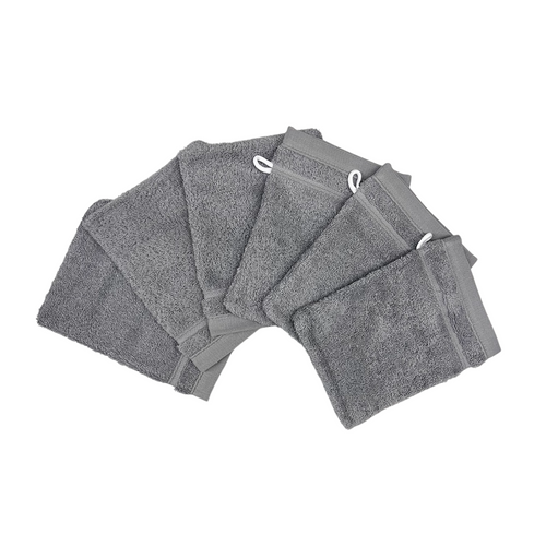 Lot De 6 Gants De Toilette 100% Coton 550g Gris Clair
