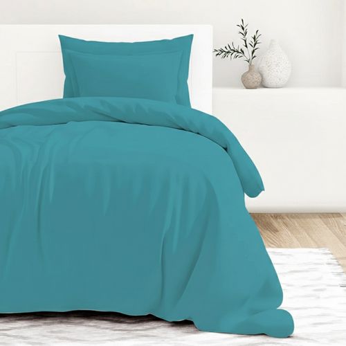 Housse De Couette Bleu Unie 100% Percale De Coton 80 Fils + Taie(s) 65x65 Cm – Fabriquée En Europe