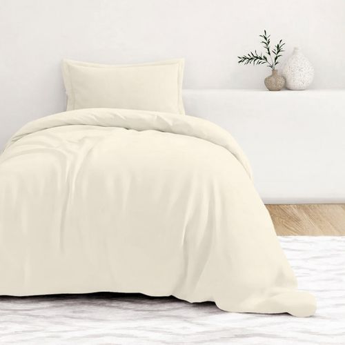 Housse De Couette Beige  Unie 100% Percale De Coton 80 Fils + Taie(s) 65x65 Cm – Fabriquée En Europe