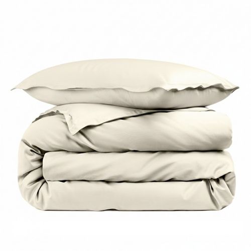 Housse De Couette Beige  Unie 100% Percale De Coton 80 Fils + Taie(s) 65x65 Cm – Fabriquée En Europe