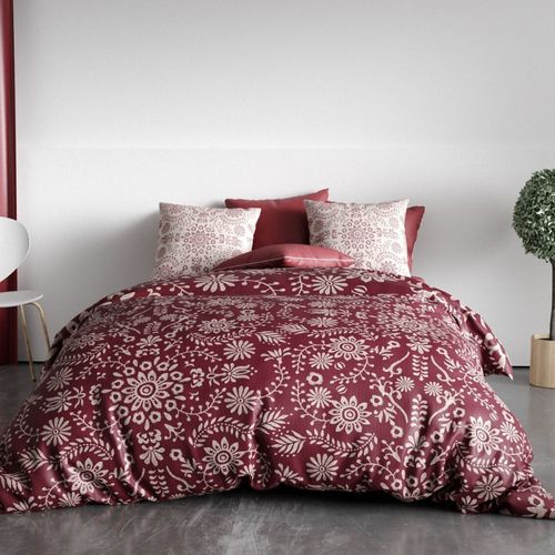 Housse De Couette 200x200 Cm Vishka + 2 Taies - Pur Coton Bio 57 Fils - Motifs Fleuris Sur Fond