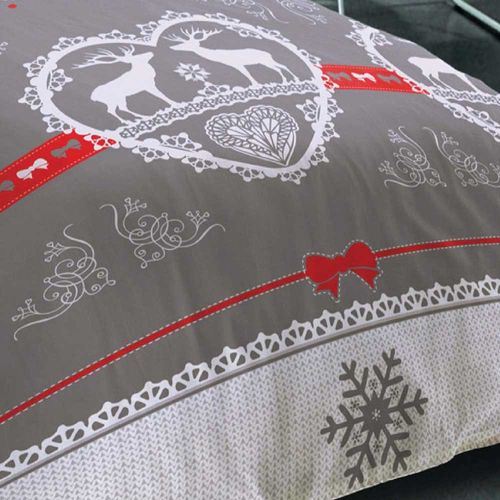 Parure De Draps Chalet Winter Gris Lit 1 Place 90x190 (3p) Coton