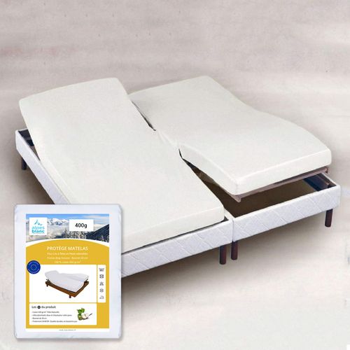 Protège Matelas 2x80x200 Coton 400 G/m2, Spécial Lit Articulé Tête Et Pieds Relevables