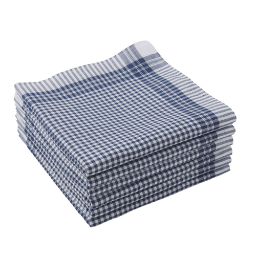 Lot De 6 Mouchoirs De Travail Carreaux Bleu Et Blanc - 100% Coton - Doux Et Écologique - 50x50cm